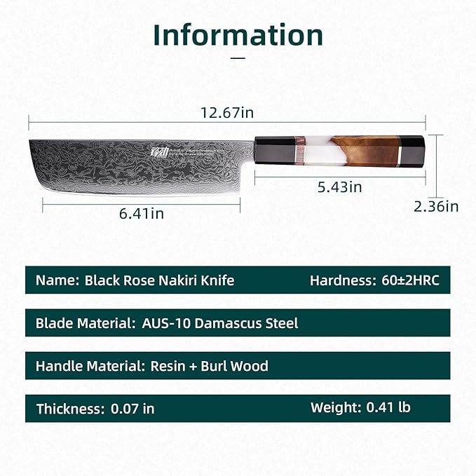 FINDKING 7 Inch Nakiri Vegetable Knife, Japanese Usuba Chef's Knife, Perfect for Home Cooking (BLACK-ROSE Series)