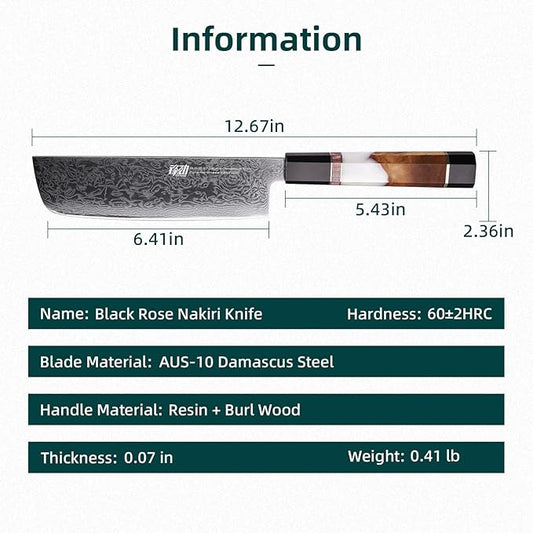 FINDKING 7 Inch Nakiri Vegetable Knife, Japanese Usuba Chef's Knife, Perfect for Home Cooking (BLACK-ROSE Series)