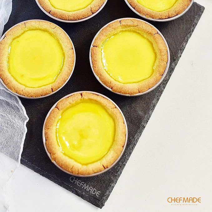 CHEFMADE Mini Pudding Pan Set, 3-Inch 4Pcs Non-Stick Egg Tart Mold Round Mini Cake and Loaf Bakeware for Oven and Instant Pot Baking (Champagne Gold)