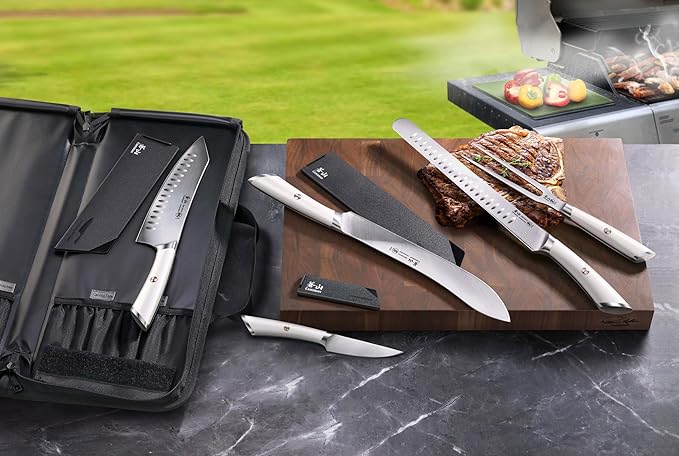 Cangshan Elbert Series German Steel Forged 6-Piece BBQ Knife Set, White, 1027006