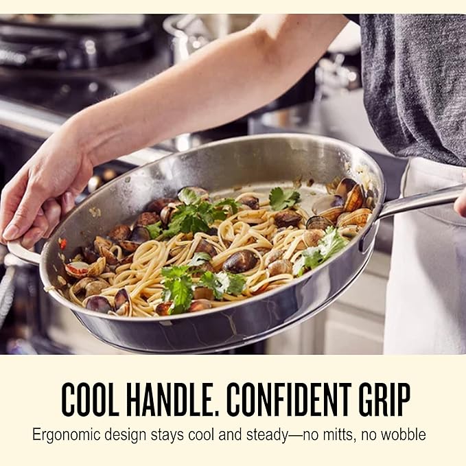 Alva Maestro 5-Ply Stainless Steel Frying Pan with Glass Lid 9.5" - Oven Safe and Made without PFAS, PFOA & PTFE - Induction and All Stovetop Compatible with Even Heat Distribution