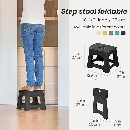 Vigar Compact Step Stool Foldable, 10-1/2-inch Step Stools for Adults up to 330 Pound, Lightweight Stool, Non-Slip Folding Step Stool, Black