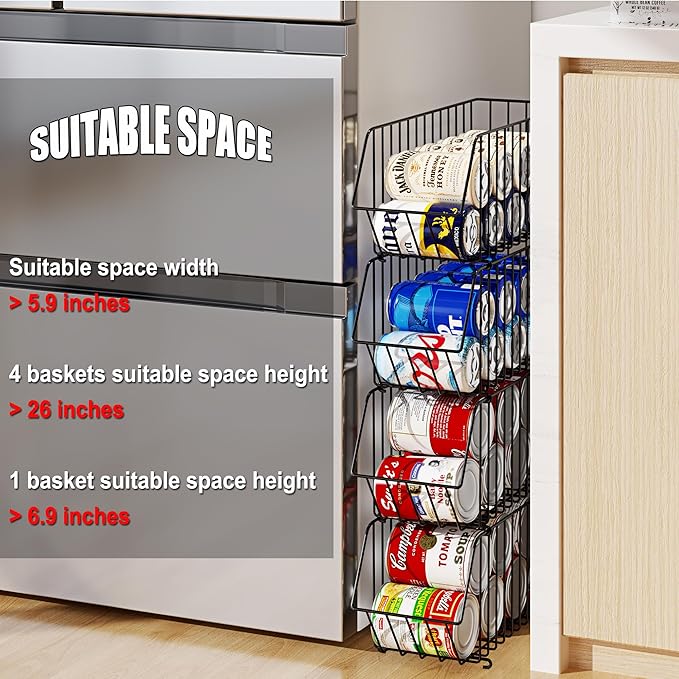 Soda Can Organizer Stackable 4 Tier Can Organizer for Pantry Drink Organizer for Pantry Can Storage Organizer Pantry Can Dispenser for Pantry Can Holders for Pantry(L 15.35in X W 5.78in X H 25.59in)