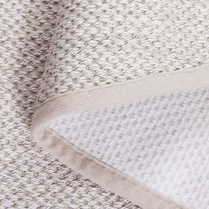 SAFAVIEH Area Rug 9' Round - Natural Fiber Collection - Marble & Beige, Sisal, Woven Design with Border (NF143C)