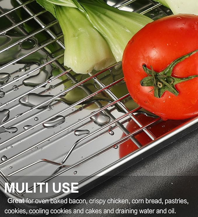 MCIRCO 6 Piece Stainless Steel Baking Sheet with Rack with Silicone Baking Mat Set (2 Pans + 2 Racks + 2 Mats), 17.3 x 13 x 1 Inch Cookie Sheet with Cooling Rack, Easy Clean