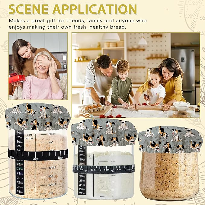 Beagle Dog Cute Puppy Sourdough Jar Cover Reusable Cloth Lid for Sour Dough Starter Jar,5 Pack Bread Fermentation Container Tops Elastic Fabric Caps