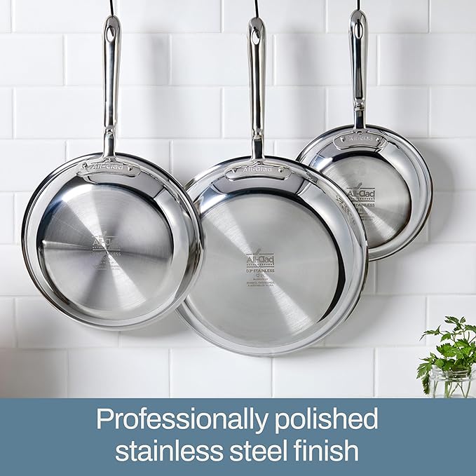 All-Clad D3 3-Ply Stainless Steel Cookware Set β 7-Piece Pots and Pans Set, Induction, Oven Broiler Safe 600F - Includes Frying Pans, Saucepans, SautΓ© Pan, Stockpot, Professional Cookware β Silver