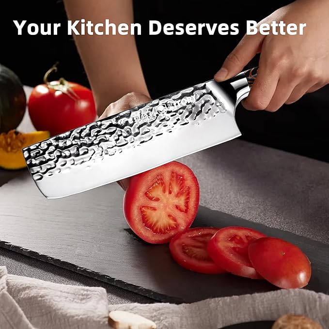 Kitory Nakiri Knife, Japanese Style Usuba Kitchen Knife, HC German Stainless Steel, Hammered Ultra Sharp Blade,Bamboo Shape Handle Cooking Cutlery 2025 Gifts for Home & Restaurant