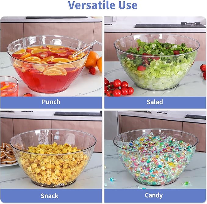 MOLIGOU Plastic Punch Bowl with Ladle, 1.8 Gallon Large Punch Bowl for Parties, Clear Serving Bowl for Salad, Snack, Candy