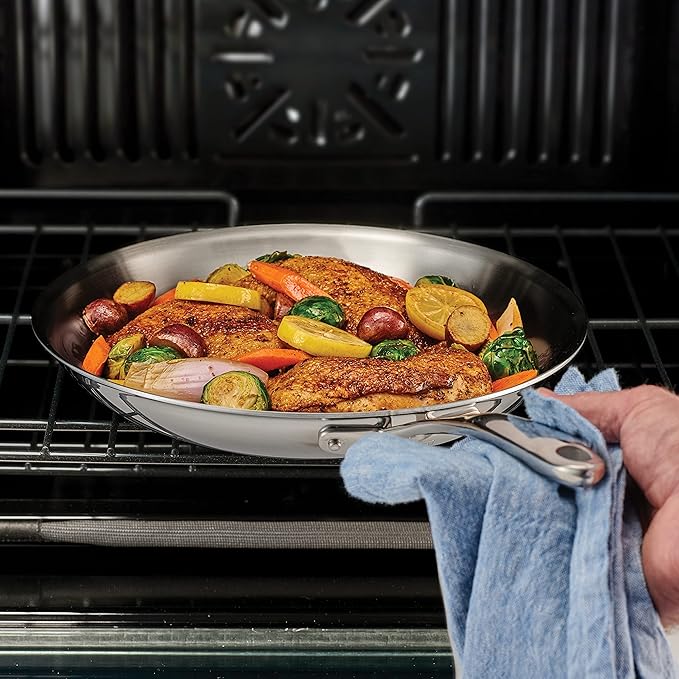 Tramontina Boston Tri-Ply Clad Stainless Steel 12-Inch Large Frying Pan, Induction-Ready Skillet, Dishwasher-Safe, NSF-Certified