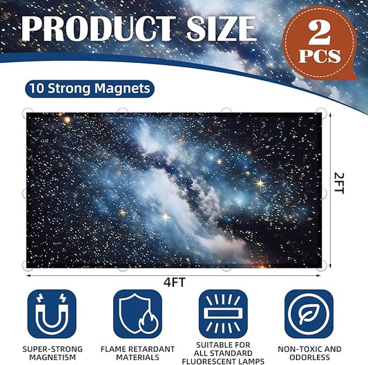 2 Pcs Fluorescent Light Covers - 4 x 2 Feet Covers for Ceiling Lights, Magnetic Light Filters for Classroom, Office, Hospitals, Home