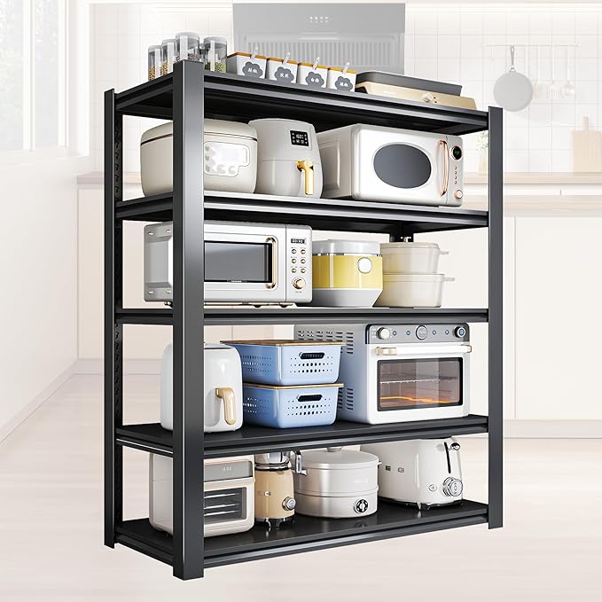 【Five Tier Commercial Kitchen Heavy Duty Shelving】 77.95×35.43×13.78 inches Ultra-Strong Load-Bearing 500lbs per Tier Oil and Rust Proof Shelving Shelf Restaurant Grade Storage System