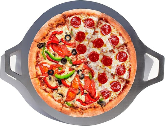 Pizza Steel for Oven & Grill – Heavy Duty Baking Steel Pizza Stone, Round Baking Steels with Dual Handles,Carbon Pizza Pan for Crispy Crust, Bread, Cooking & BBQ