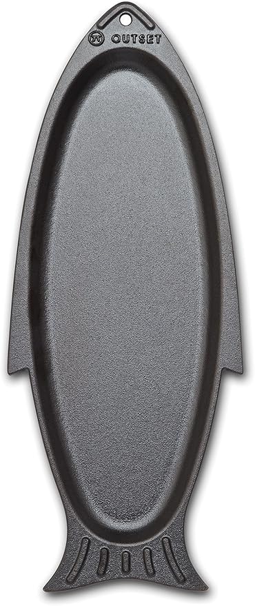 Outset 76376 Fish Cast Iron Grill and Serving Pan Black, 18.9 x 7.28 x 0.98 inches
