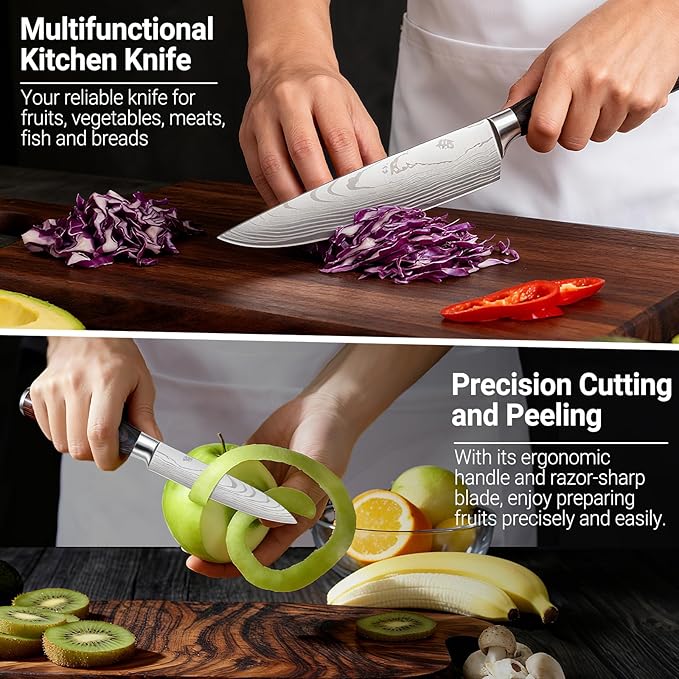 2 Pcs Kitchen Knife Set 8 Inch Chef Knife Paring Kitchen Utility Knife 5 Inch, Asian Chefs Knife for Home and Kitchen with Ergonomic Handle High Carbon Stainless Steel knife Chef Cooking Gift
