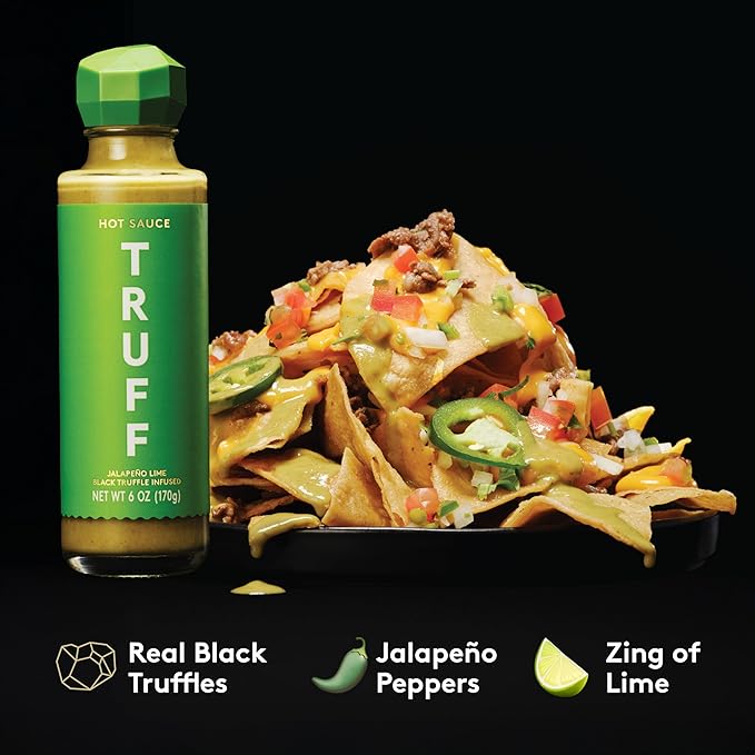 TRUFF Jalapeño Lime Hot Sauce, Gourmet Hot Sauce with Black Winter Truffles, Green Jalapeño Peppers, Black Truffle Oil, Unique Flavor Experience in a Bottle, 6 oz.