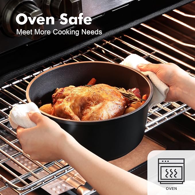 SENSARTE Nonstick Cookware Set Pots and Pans Set Kitchen Non-stick Cooking Set, Dishwasher & Oven Safe, Induction Compatible, Free of Intentionally Added PFOA/PFOS, 15pcs, Black