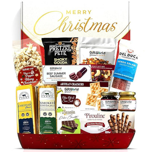 Christmas Gift Basket, Meat and Cheese Gift Baskets for Men and Women - Delicious Condiments with Dubai Chocolate, Charcuterie Food Gift Basket, Christmas Food Gifts in Christmas Gift Box (12-item Bundle)