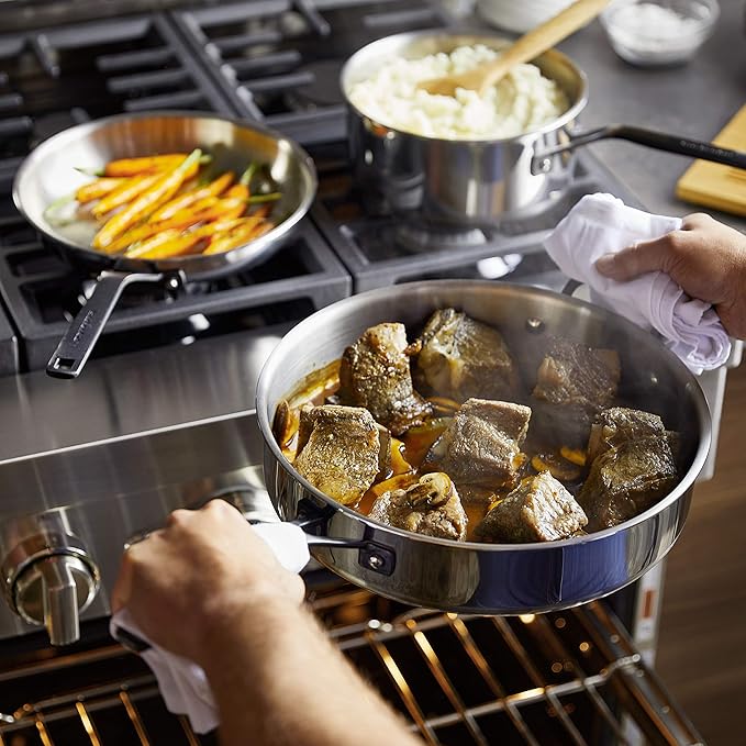 KitchenAid 5-Ply Clad Polished Stainless Steel Cookware Pots and Pans Set, 10 Piece