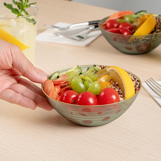 Restaurantware Plastic Bowls 100 Pcs 16 oz Gold Rimmed Disposable Soup Bowls Heavy-Duty Green Translucent Rippled Dinnerware Containers for Party, Desserts, Salads, Snacks, and Catering