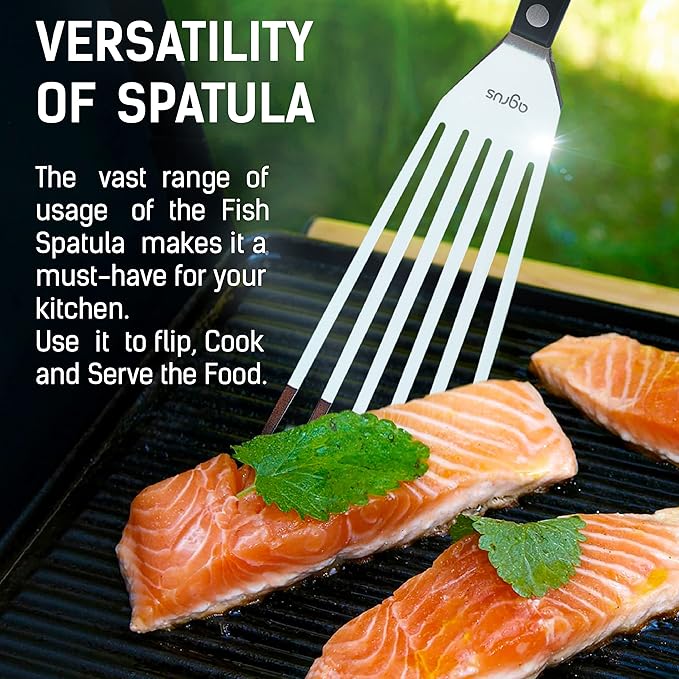 Fish Spatula Stainless Steel, Large Size 13 inch, Blade 9 inch, Plastic Handle, Slotted Flexible Metal, Fish Turner Spatula