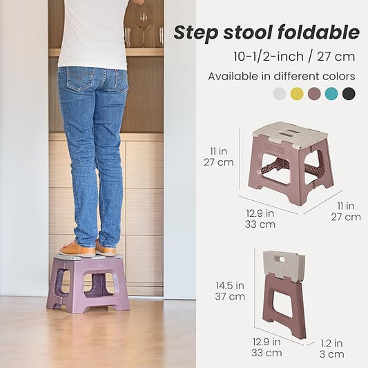 Vigar Compact Step Stool Foldable, 10-1/2-inch Step Stools for Adults up to 330 Pound, Lightweight Stool, Non-Slip Folding Step Stool, Raisin in the Sun