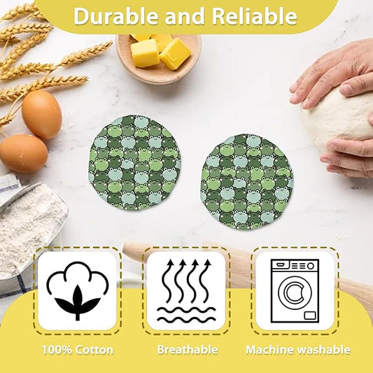 Cute Frog Green Sourdough Jar Cover Reusable Cloth Lid for Sour Dough Starter Jar,5 Pack Bread Fermentation Container Tops Elastic Fabric Caps