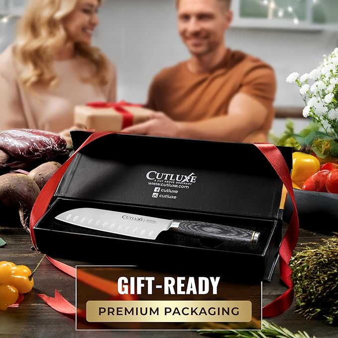 Cutluxe Santoku Knife – Ultra Sharp 5 Inch Vegetable Japanese Knife for Chopping, High Carbon Stainless Steel Blade, Full Tang Pakkawood Handle – Shinobi Series