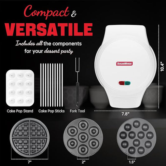Thick Belgian Waffle Maker with 3 Removable Plates, 7” Non Stick Belgian Waffle Iron Removable Plates, 3 in 1 Mini Donut Maker Machine, Cake Pop Maker Machine Set with Accessories & Tools