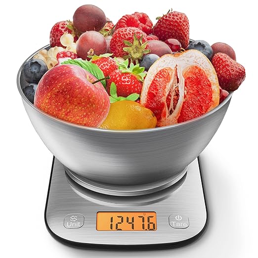 Food Kitchen Scale Digital Weight Grams and Oz with IPX6 Waterproof,Professional Stainless Steel Digital Kitchen Food Scale 11lb/0.01oz with Bowl for Weight Loss Dieting Baking Cooking