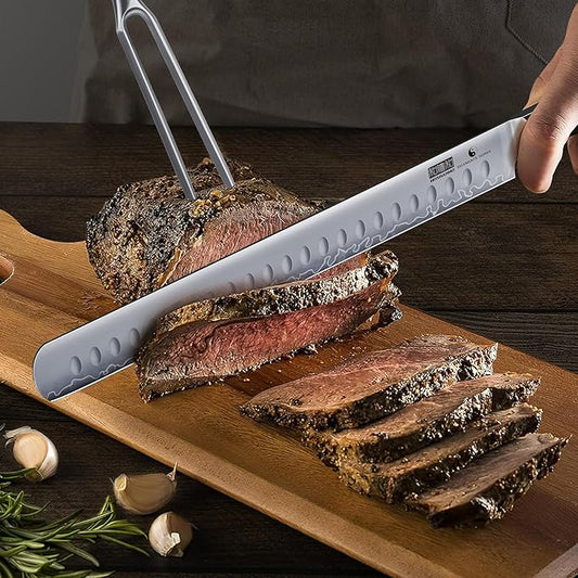 Brisket Knife 12 Inch, Japanese High Carbon Steel Carving Knife for Meat Cutting and BBQ, Razor Sharp Slicing Knives with Ergonomic Handle & Gift Box