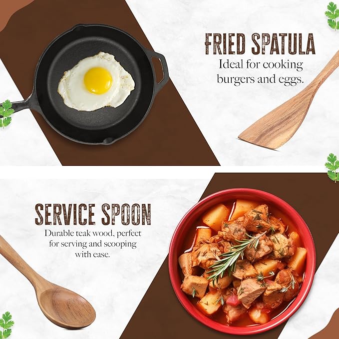 INTAJ Wooden Spoon Set for Cooking & Serving – 6-Piece Eco-Friendly Kitchen Utensils – Handmade Acacia Wood Spoons for Serving, Gifting & Daily Use – Non-Toxic, Sustainable Cookware Essentials
