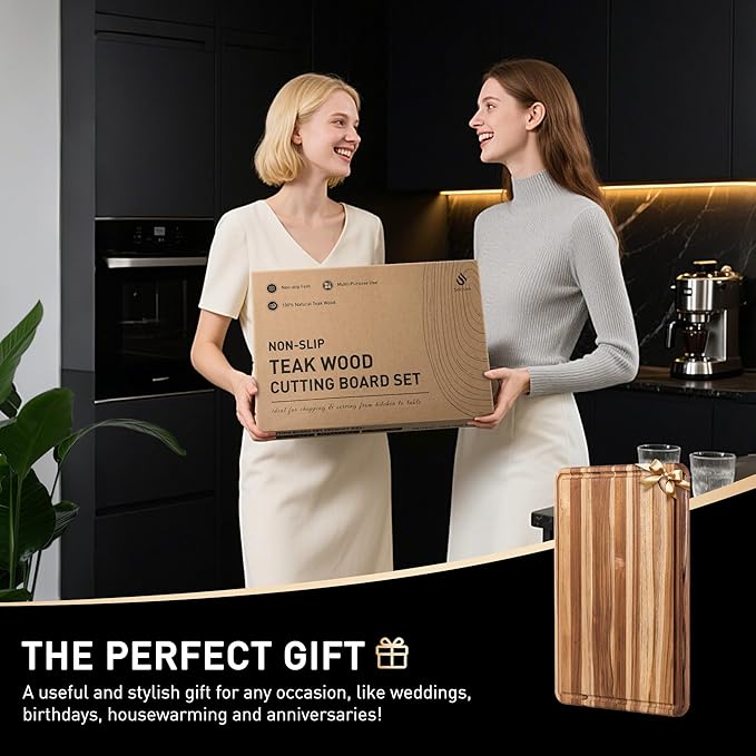 Teak Wood Cutting Board 17inch Wooden Chopping Board Bamboo High-end Mother Gifts Best Mama Mommy Christmas Xmas Birthday Law Step Stepmom Stepmother Have Everything Good Unique Present XL