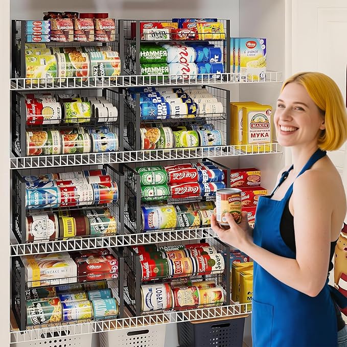JKsmart 2-Tier Stackable Rack Organizer for Pantry, Adjustable Dispenser Holds Up to 90 Cans, Storage Holder for Various Ounces of Canned Drinks, Black, 3 Pack