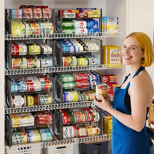 JKsmart 2-Tier Stackable Rack Organizer for Pantry, Adjustable Dispenser Holds Up to 90 Cans, Storage Holder for Various Ounces of Canned Drinks, Black, 3 Pack
