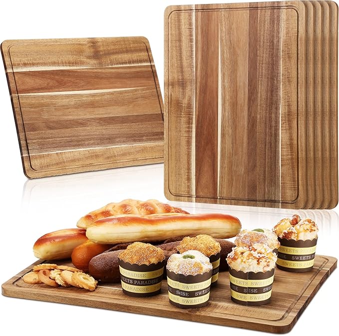 Nuogo 6 Pcs Large Acacia Wood Cutting Board 18 x 14 Inch Wooden Chopping Board with Juice Groove Reversible Wood Cutting Board Charcuterie Chopping Butcher Block for Kitchen Fruit Meat Veggies