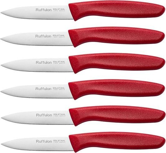 Paring Knife Fruit Knife Set (6 Pieces), Ultra Sharp Stainless Steel Vegetable and Fruit Knife with PP Plastic Ergonomic Handle for Cutting Fruits and Vegetables,Red