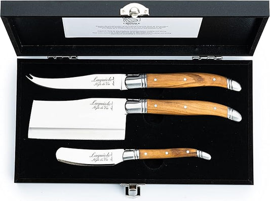 Laguiole Style de Vie Cheese knives, Luxury Line, Olive wood, set of 3 pieces, giftbox included