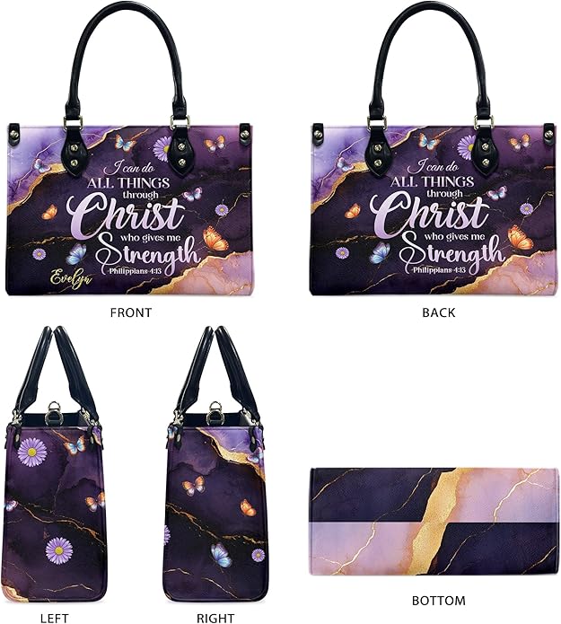 THUYPT Personalized Christian Leather Handbags, Handbag & Purse With Bible Verse Religious Tote Bag, Gift for Women