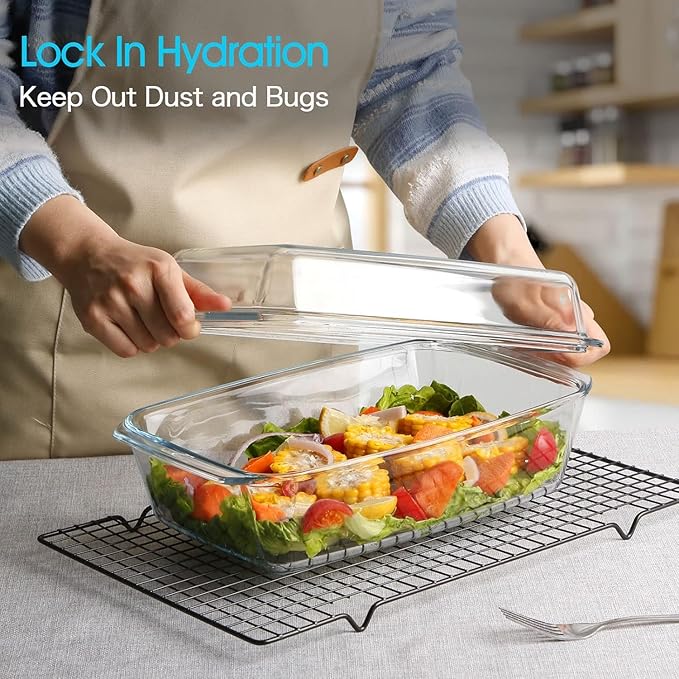NUTRIUPS 3.0L Large Glass Baking Dish, Rectangular Glass Casserole Dish With Lid, Deep Bakeware for Oven Safe