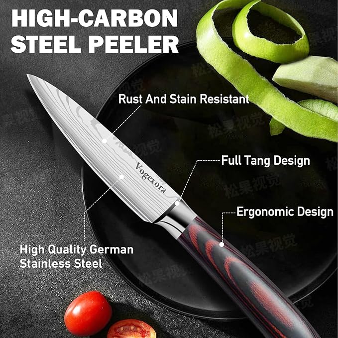 5 Pcs Chefs Kitchen Sharp Knife Set - Japanese Professional Cooking Cutting Knives for Meat Vegetable Bread and Paring, High Carbon Stainless Steel Santoku