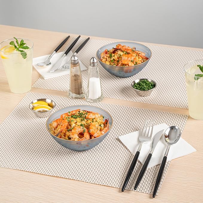 Restaurantware Plastic Bowls 100 Pcs 16 oz Gold Rimmed Disposable Soup Bowls Heavy-Duty Blue Translucent Rippled Dinnerware Containers for Party, Desserts, Salads, Snacks, and Catering