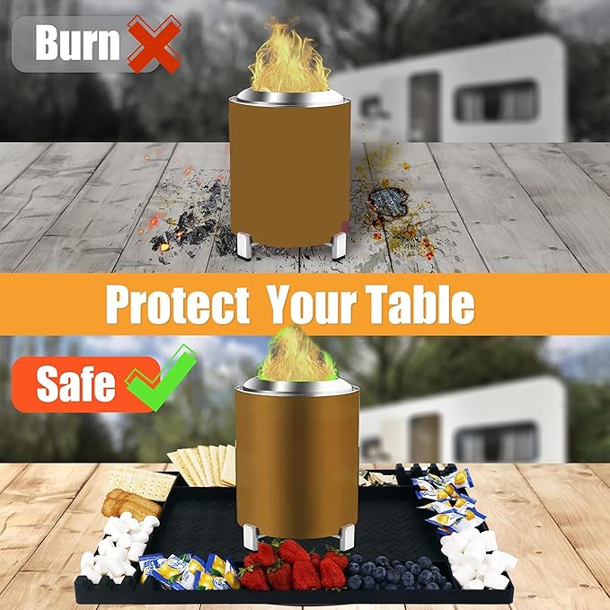 Silicone Mat for Solo Stove Mesa XL&Tabletop Fire Pit,Heat-Resistant Grill Mat, 22"x15",Up to 500°F, Fire Pit Table Protector for Smores,Patio,Cooking,BBQ & Deck-Black