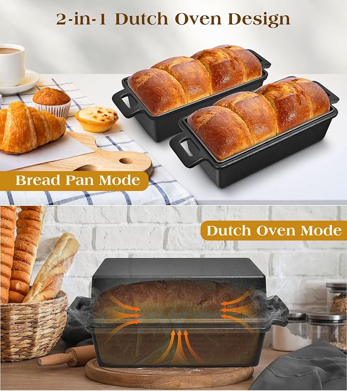 Cast Iron Loaf Pan With Lid, 9×5 in – 2‑in‑1 Heavy‑Duty & Oven‑Safe Loaf Pan for Sourdough & Homemade Bread