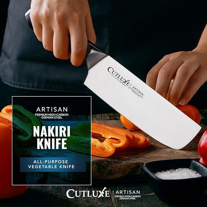 Cutluxe Nakiri Knife, 7" Vegetable Knife – for Chopping, Dicing & Slicing, Razor Sharp, Full Tang, Ergonomic Handle Design – Artisan Series