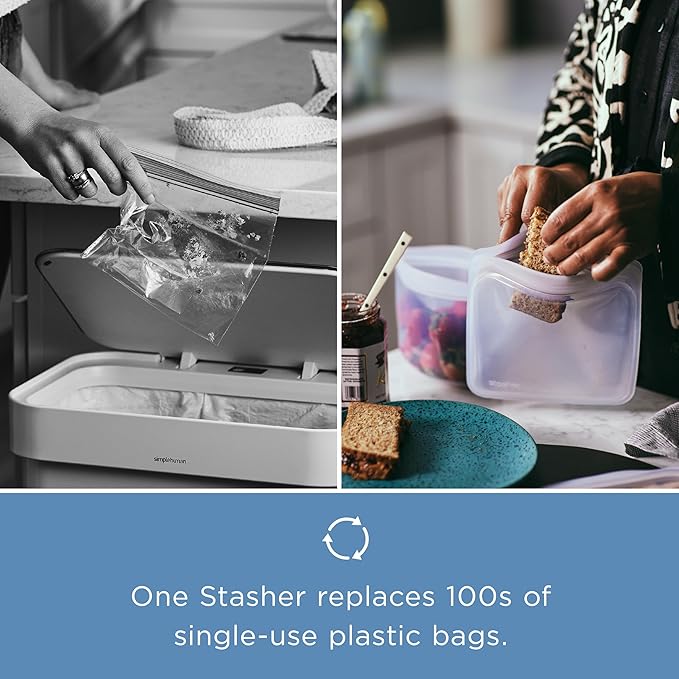 Stasher Premium Silicone Reusable Food Storage Stand-Up Mini Bag, Green, Microwave, Sous Vide, Dishwasher, Oven and Freezer Safe, BPA Free, Leak-free, Eco-friendly, 28 Oz