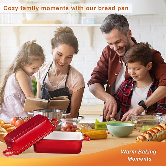 GRMImosa 2 in 1 Cast Iron Loaf Pan wiht Lid, Bread Loaf Pans for Baking Bread 9x5, Sourdough Bread Baking Pan for Homemade Bread, Meatloaf, Cherry
