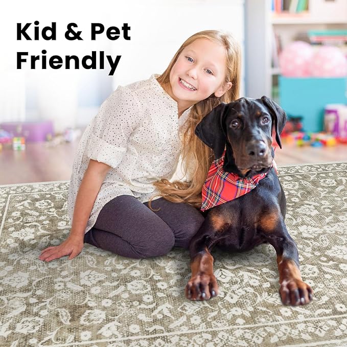 Vintage Runner Rugs for Hallway 3x10, Beige Washable Long Hallway Runner Rug Non Slip, Super Soft Kitchen Runner Rug, Print Faux Wool Floral Thin Carpet Runner for Entryway Bedroom