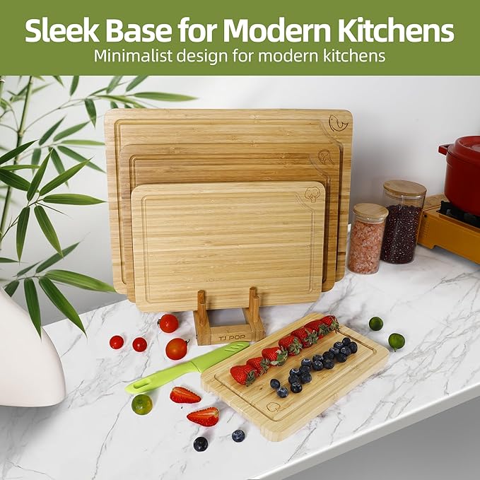 Bamboo Cutting Board Set of 4, Chopping Boards with Food Icons for Kitchen, Charcuterie Board for Meat, Vegetables, Fruits, Cheese