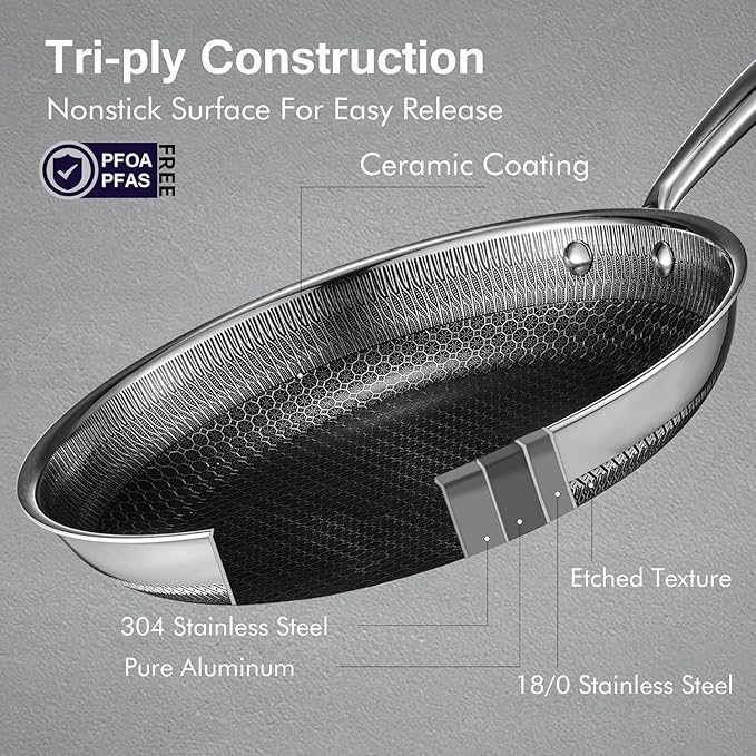 Cookware Sets, 15 Piece Tri-play Non-stick Set Hybrid Frying Pans, Sauce pan, Saute Pan,Casserole with Basket and Lids, Stay-Cool Handles, Oven, Dishwasher